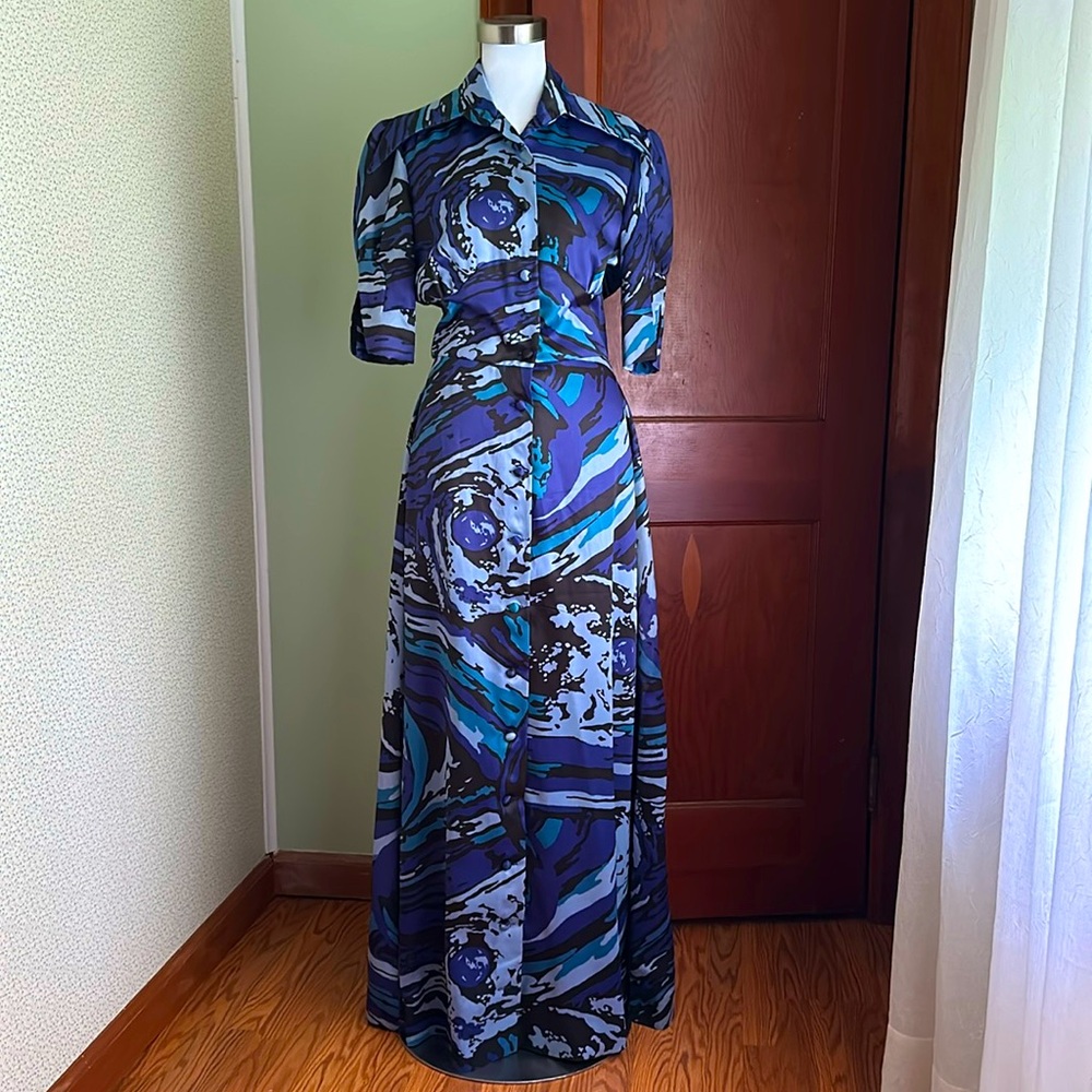 VINTAGE Miss T (English Brand) Blue and Purple Maxi Dress, Size M